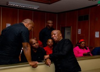 EFF Leader Julius malema and members of the party's leadership are pictured inside the East London Magistrate's Court on February 1, 2023.