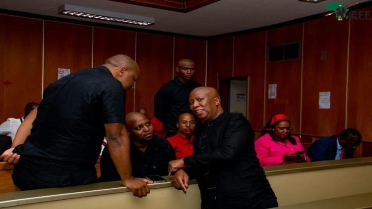 EFF Leader Julius malema and members of the party's leadership are pictured inside the East London Magistrate's Court on February 1, 2023.