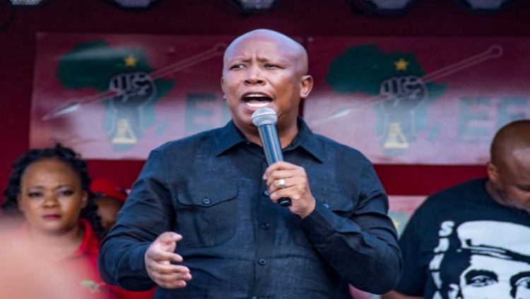 EFF leader Julius Malema addresses supporters outside East London Magistrates Court, February 2. 2023.