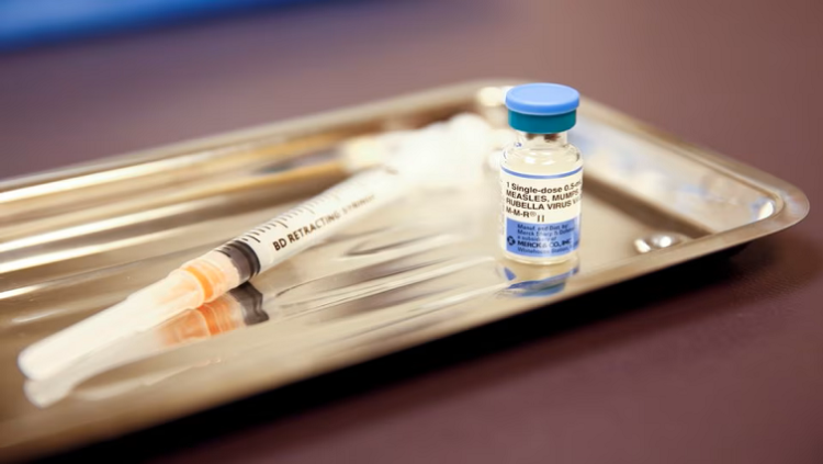 A vial of the measles, mumps, and rubella (MMR) vaccine is pictured at the International Community Health Services clinic in Seattle, Washington, U.S., March 20, 2019.