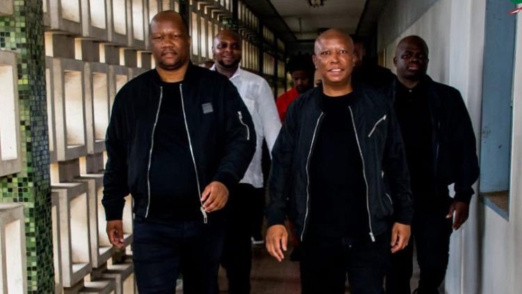 EFF leaders Julius Malema and members of the party leadership arrive at the court for the firearm trial.
