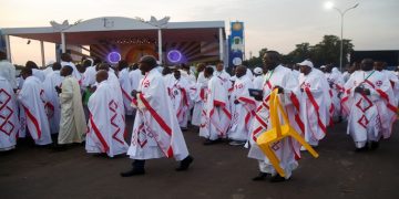 Priests gather at Ndolo Airport for a Mass celebrated by Pope Francis in Kinshasa, Democratic Republic of Congo, February 1, 2023.