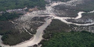 File: An overview of the Niger delta where signs of oil spills can be seen in the water in Port Harcourt, Nigeria