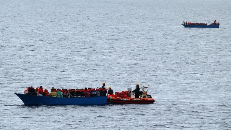 Migrants on a wooden boat are rescued by German NGO Jugend Rettet ship "Juventa" crew in the Mediterranean sea off Libya coast.